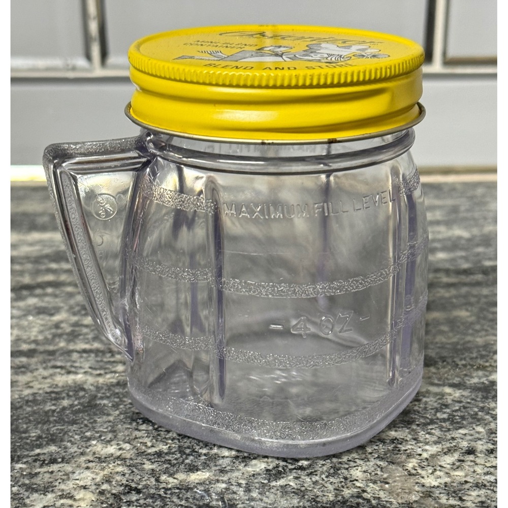 Vintage Osterizer Mini-Blend 4oz Container Jar with Yellow Lid Blend and Store